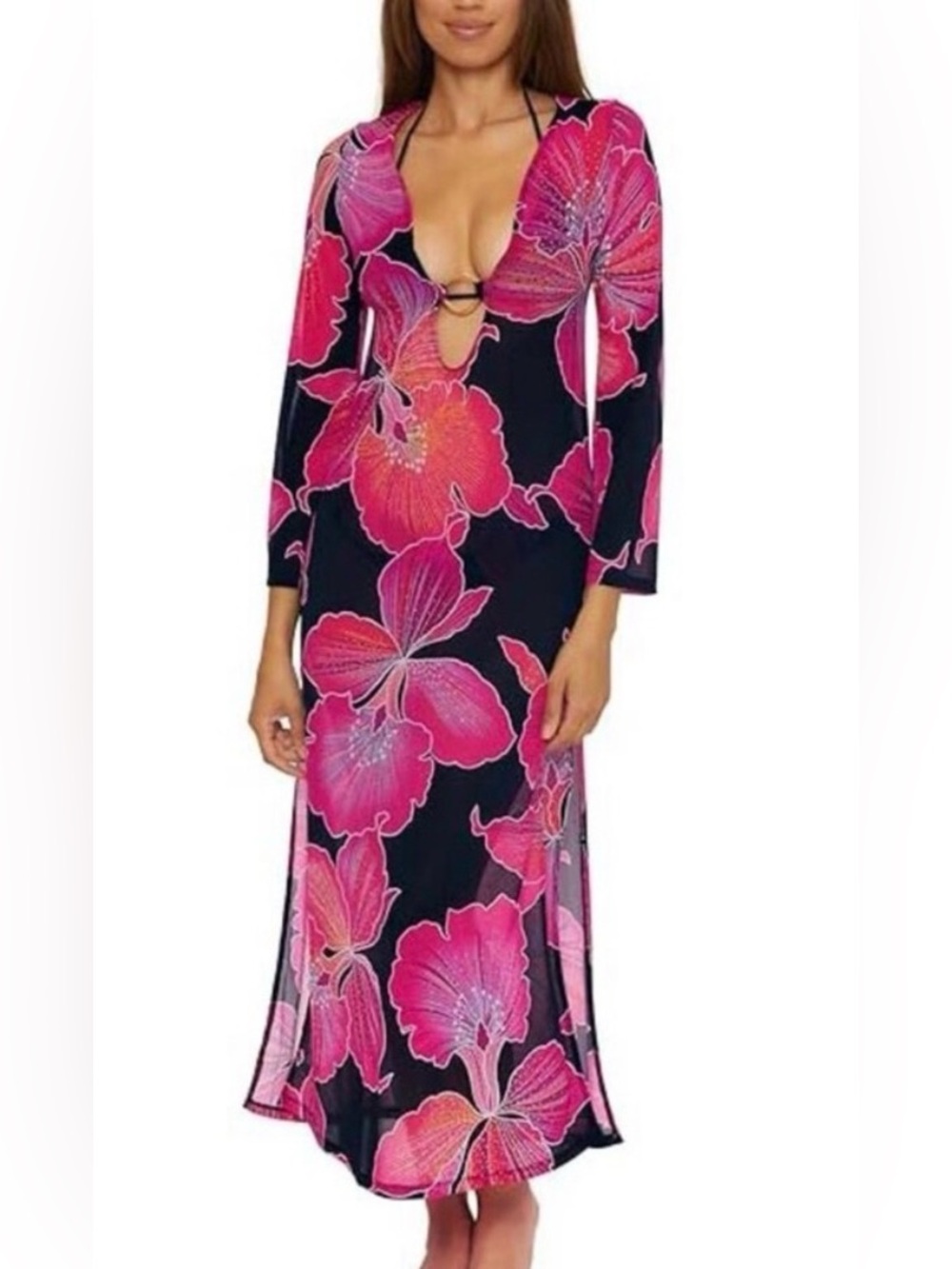 NWT Trina Turk Pink & Black Floral Cover Up and Swimsuit Set - Size M/8